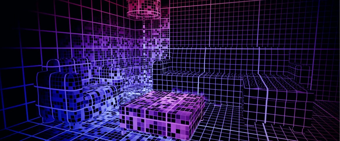 An example of a labeled spatial mapping image, where the room is labeled using grid and cuboids.